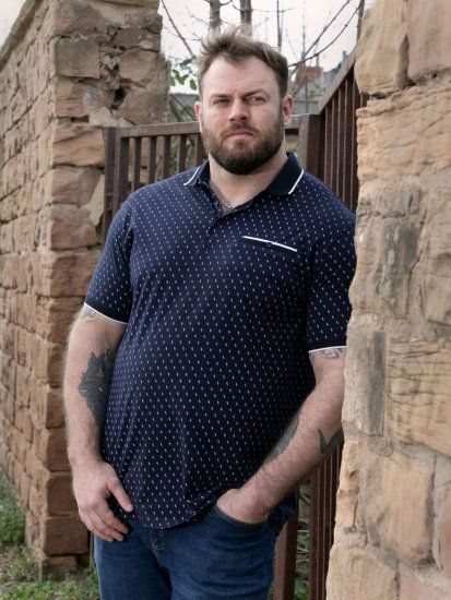 D555 Reid AOP Polo With Jacquard Collar, Pocket And Cuffs Μπλε μαρέν - Πόλο μπλουζάκια - Aνδρικά μπλουζακια πολο μεγάλα μεγέθη