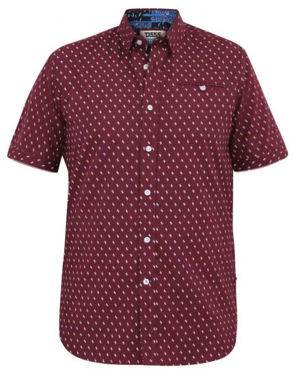 D555 DUNSTABLE S/S Micro AO Print Shirt Burgundy - Πουκάμισα - Aνδρικά πουκαμισα μεγαλα μεγάλα μεγέθη