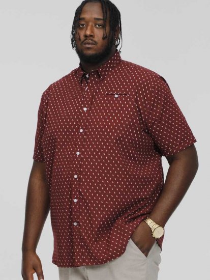 D555 DUNSTABLE S/S Micro AO Print Shirt Burgundy - Πουκάμισα - Aνδρικά πουκαμισα μεγαλα μεγάλα μεγέθη