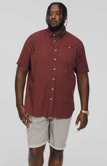 D555 DUNSTABLE S/S Micro AO Print Shirt Burgundy - Πουκάμισα - Aνδρικά πουκαμισα μεγαλα μεγάλα μεγέθη