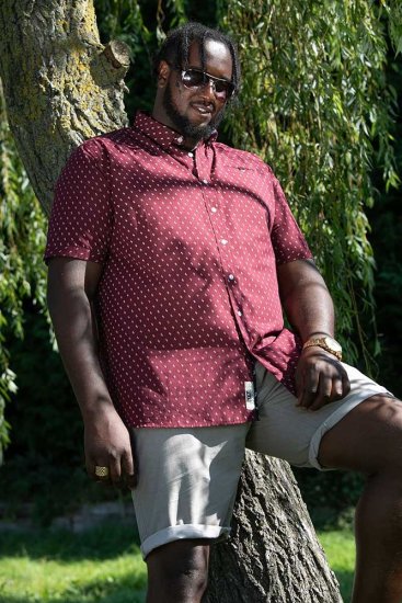 D555 DUNSTABLE S/S Micro AO Print Shirt Burgundy - Πουκάμισα - Aνδρικά πουκαμισα μεγαλα μεγάλα μεγέθη