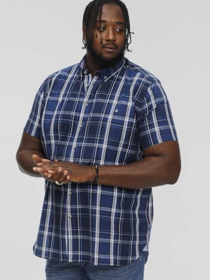 D555 HADSTOCK Check Button Down Collar S/S Shirt Navy - Πουκάμισα - Aνδρικά πουκαμισα μεγαλα μεγάλα μεγέθη