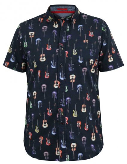 D555 BARRATT Guitar AO Printed Button Down Collar S/S Shirt - Πουκάμισα - Aνδρικά πουκαμισα μεγαλα μεγάλα μεγέθη