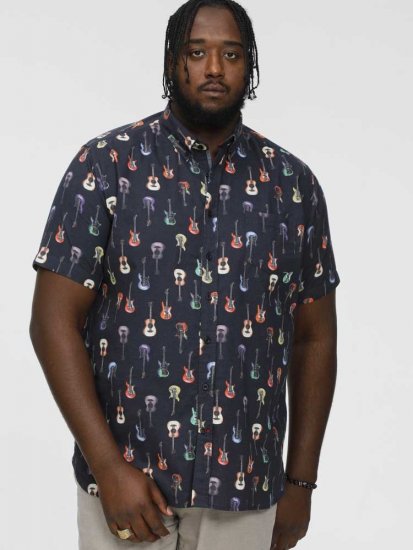 D555 BARRATT Guitar AO Printed Button Down Collar S/S Shirt - Πουκάμισα - Aνδρικά πουκαμισα μεγαλα μεγάλα μεγέθη