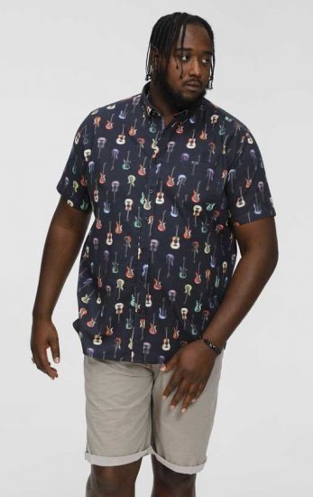 D555 BARRATT Guitar AO Printed Button Down Collar S/S Shirt - Πουκάμισα - Aνδρικά πουκαμισα μεγαλα μεγάλα μεγέθη