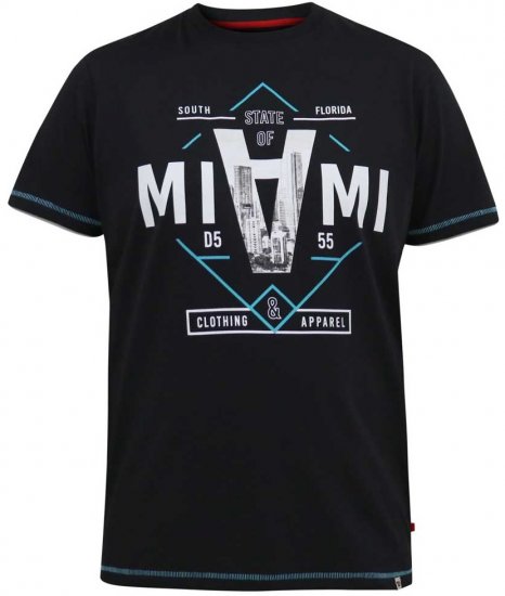 D555 BINGHAM State Of Miami Printed Crew Neck T-Shirt Black - Μακό μπλουζάκια - Aνδρικά μπλουζεσ μεγάλα μεγέθη