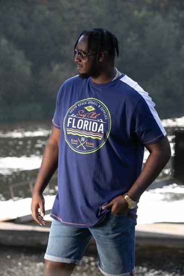 D555 CADMAN Florida Surf Club Printed Crew Neck T-Shirt - Μακό μπλουζάκια - Aνδρικά μπλουζεσ μεγάλα μεγέθη
