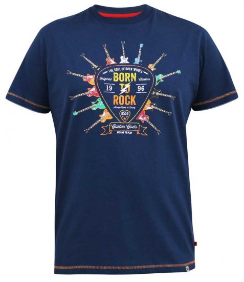 D555 COLIN Born To Rock Printed Crew Neck T-Shirt French Navy - Μακό μπλουζάκια - Aνδρικά μπλουζεσ μεγάλα μεγέθη