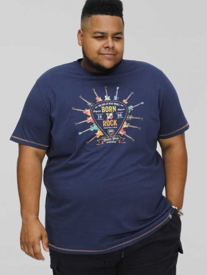 D555 COLIN Born To Rock Printed Crew Neck T-Shirt French Navy - Μακό μπλουζάκια - Aνδρικά μπλουζεσ μεγάλα μεγέθη
