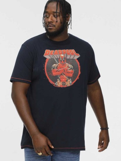 D555 WADE Official Deadpool Printed T-Shirt Dark Navy - Μακό μπλουζάκια - Aνδρικά μπλουζεσ μεγάλα μεγέθη