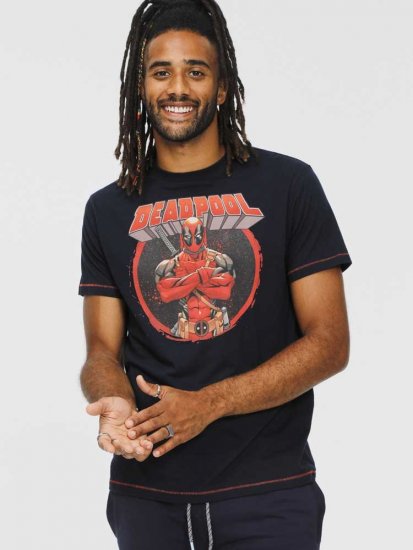 D555 WADE Official Deadpool Printed T-Shirt Dark Navy - Μακό μπλουζάκια - Aνδρικά μπλουζεσ μεγάλα μεγέθη
