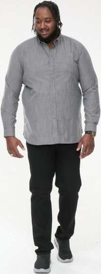 D555 RADCLIFFE Cross Hatch Soft Touch Slub Long Sleeve Shirt With Chest Patch Pocket Charcoal - Πουκάμισα - Aνδρικά πουκαμισα μεγαλα μεγάλα μεγέθη