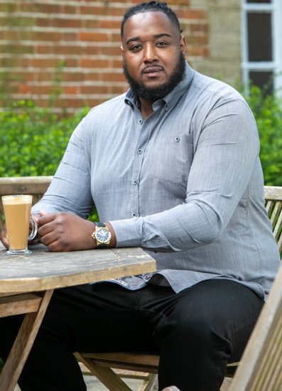 D555 RADCLIFFE Cross Hatch Soft Touch Slub Long Sleeve Shirt With Chest Patch Pocket Charcoal - Πουκάμισα - Aνδρικά πουκαμισα μεγαλα μεγάλα μεγέθη