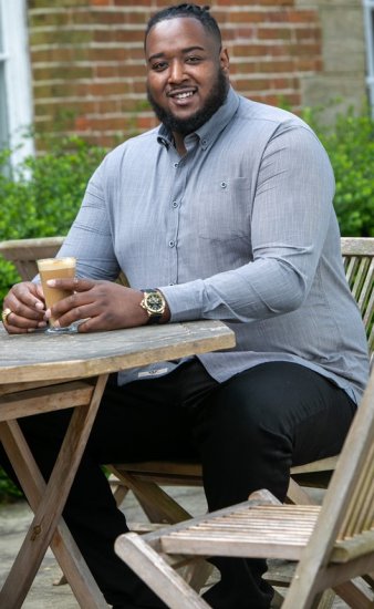 D555 RADCLIFFE Cross Hatch Soft Touch Slub Long Sleeve Shirt With Chest Patch Pocket Charcoal - Πουκάμισα - Aνδρικά πουκαμισα μεγαλα μεγάλα μεγέθη