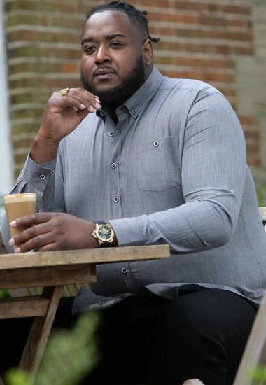 D555 RADCLIFFE Cross Hatch Soft Touch Slub Long Sleeve Shirt With Chest Patch Pocket Charcoal - Πουκάμισα - Aνδρικά πουκαμισα μεγαλα μεγάλα μεγέθη