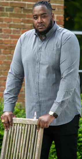 D555 RADCLIFFE Cross Hatch Soft Touch Slub Long Sleeve Shirt With Chest Patch Pocket Charcoal - Πουκάμισα - Aνδρικά πουκαμισα μεγαλα μεγάλα μεγέθη