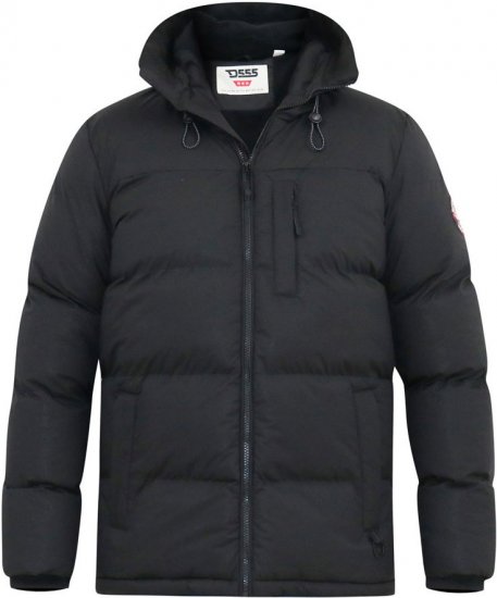 D555 DOMENIC Quilted Puffer Jacket With Half Micro Fleece Lining And Hood Black - Μπουφάν - Aνδρικά μπουφαν μεγάλα μεγέθη