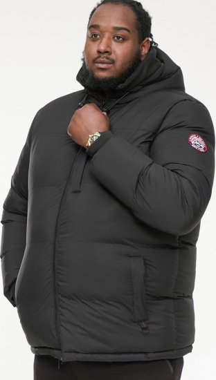 D555 DOMENIC Quilted Puffer Jacket With Half Micro Fleece Lining And Hood Black - Μπουφάν - Aνδρικά μπουφαν μεγάλα μεγέθη