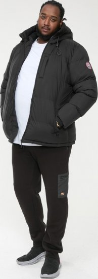 D555 DOMENIC Quilted Puffer Jacket With Half Micro Fleece Lining And Hood Black - Μπουφάν - Aνδρικά μπουφαν μεγάλα μεγέθη