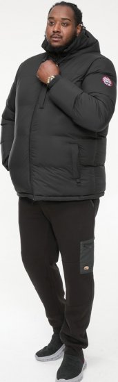 D555 DOMENIC Quilted Puffer Jacket With Half Micro Fleece Lining And Hood Black - Μπουφάν - Aνδρικά μπουφαν μεγάλα μεγέθη