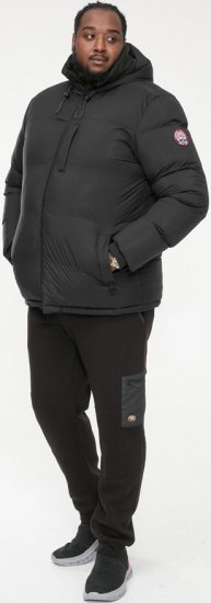 D555 DOMENIC Quilted Puffer Jacket With Half Micro Fleece Lining And Hood Black - Μπουφάν - Aνδρικά μπουφαν μεγάλα μεγέθη
