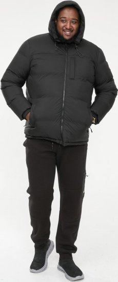 D555 DOMENIC Quilted Puffer Jacket With Half Micro Fleece Lining And Hood Black - Μπουφάν - Aνδρικά μπουφαν μεγάλα μεγέθη