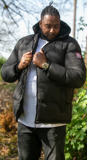 D555 DOMENIC Quilted Puffer Jacket With Half Micro Fleece Lining And Hood Black - Μπουφάν - Aνδρικά μπουφαν μεγάλα μεγέθη