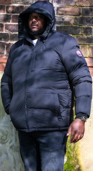 D555 DOMENIC Quilted Puffer Jacket With Half Micro Fleece Lining And Hood Black - Μπουφάν - Aνδρικά μπουφαν μεγάλα μεγέθη