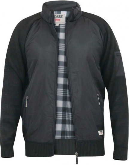 D555 MARSDEN Hybrid Knitted Jacket With Bonded Fleece Lining Black - Μπουφάν - Aνδρικά μπουφαν μεγάλα μεγέθη