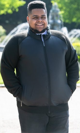 D555 MARSDEN Hybrid Knitted Jacket With Bonded Fleece Lining Black - Μπουφάν - Aνδρικά μπουφαν μεγάλα μεγέθη