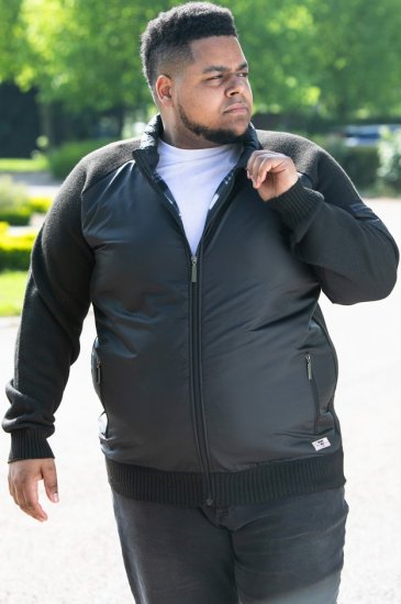 D555 MARSDEN Hybrid Knitted Jacket With Bonded Fleece Lining Black - Μπουφάν - Aνδρικά μπουφαν μεγάλα μεγέθη