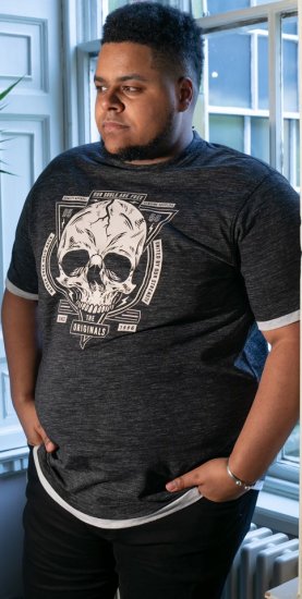 D555 DARREN Skull Printed T-Shirt With Double Layer On Hem & Cuff Black Reno - Μακό μπλουζάκια - Aνδρικά μπλουζεσ μεγάλα μεγέθη