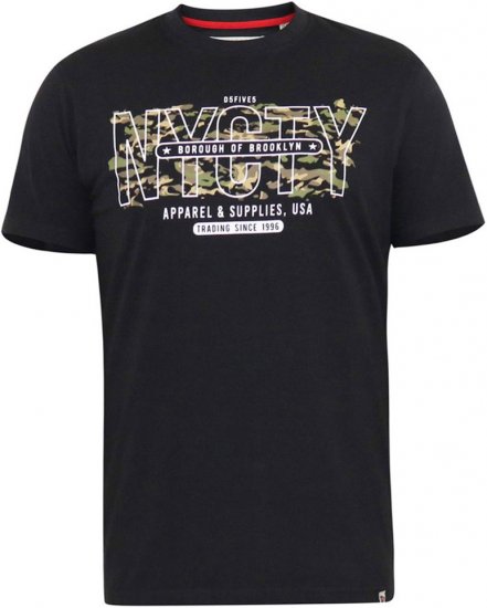 D555 EDWALTON NYCTY Camo Printed Crew Neck T-Shirt Washed Black - Μακό μπλουζάκια - Aνδρικά μπλουζεσ μεγάλα μεγέθη