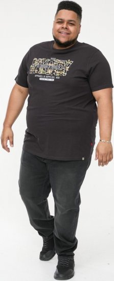 D555 EDWALTON NYCTY Camo Printed Crew Neck T-Shirt Washed Black - Μακό μπλουζάκια - Aνδρικά μπλουζεσ μεγάλα μεγέθη