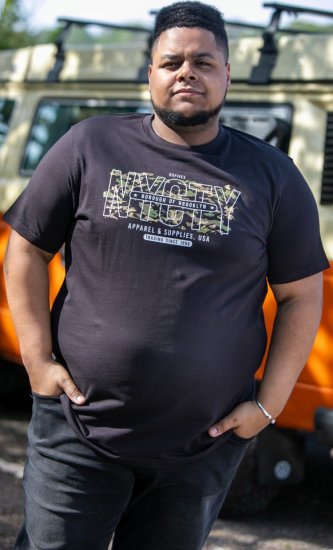D555 EDWALTON NYCTY Camo Printed Crew Neck T-Shirt Washed Black - Μακό μπλουζάκια - Aνδρικά μπλουζεσ μεγάλα μεγέθη