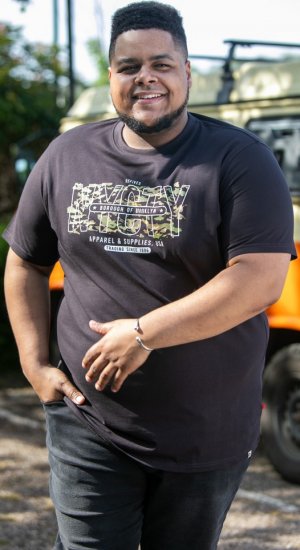 D555 EDWALTON NYCTY Camo Printed Crew Neck T-Shirt Washed Black - Μακό μπλουζάκια - Aνδρικά μπλουζεσ μεγάλα μεγέθη