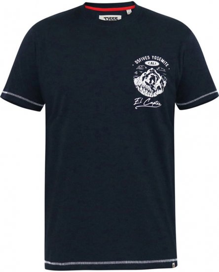 D555 GRAHAM YOSEMITE Chest And Back Printed Crew Neck T-Shirt Navy - Μακό μπλουζάκια - Aνδρικά μπλουζεσ μεγάλα μεγέθη