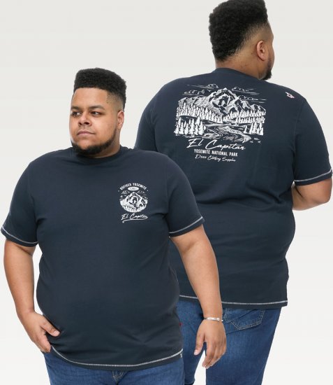 D555 GRAHAM YOSEMITE Chest And Back Printed Crew Neck T-Shirt Navy - Μακό μπλουζάκια - Aνδρικά μπλουζεσ μεγάλα μεγέθη