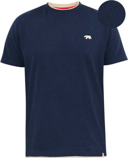 D555 SANDFORD Double Layer On Neck Ribs And Hem Waffle Textured T-Shirt Navy - Μακό μπλουζάκια - Aνδρικά μπλουζεσ μεγάλα μεγέθη