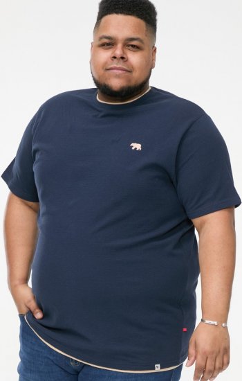D555 SANDFORD Double Layer On Neck Ribs And Hem Waffle Textured T-Shirt Navy - Μακό μπλουζάκια - Aνδρικά μπλουζεσ μεγάλα μεγέθη