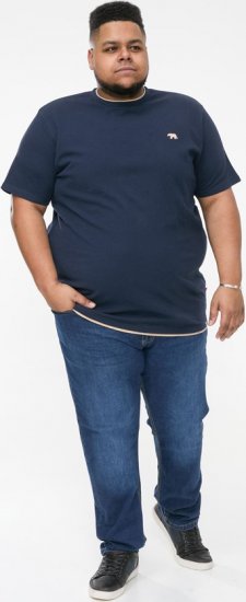 D555 SANDFORD Double Layer On Neck Ribs And Hem Waffle Textured T-Shirt Navy - Μακό μπλουζάκια - Aνδρικά μπλουζεσ μεγάλα μεγέθη