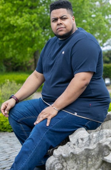 D555 SANDFORD Double Layer On Neck Ribs And Hem Waffle Textured T-Shirt Navy - Μακό μπλουζάκια - Aνδρικά μπλουζεσ μεγάλα μεγέθη