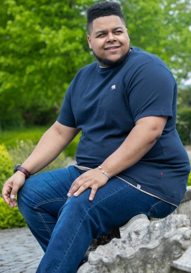 D555 SANDFORD Double Layer On Neck Ribs And Hem Waffle Textured T-Shirt Navy - Μακό μπλουζάκια - Aνδρικά μπλουζεσ μεγάλα μεγέθη