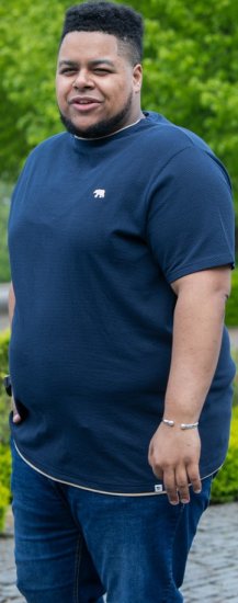 D555 SANDFORD Double Layer On Neck Ribs And Hem Waffle Textured T-Shirt Navy - Μακό μπλουζάκια - Aνδρικά μπλουζεσ μεγάλα μεγέθη