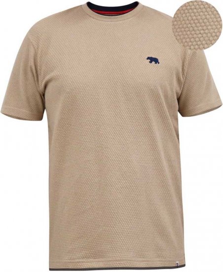 D555 SANDFORD Double Layer On Neck Ribs And Hem Waffle Textured T-Shirt Beige - Μακό μπλουζάκια - Aνδρικά μπλουζεσ μεγάλα μεγέθη