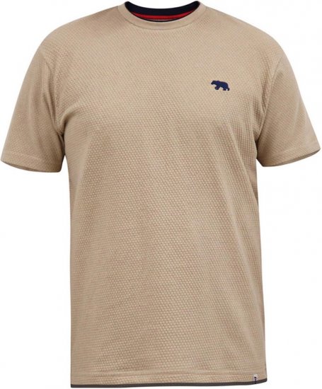 D555 SANDFORD Double Layer On Neck Ribs And Hem Waffle Textured T-Shirt Beige - Μακό μπλουζάκια - Aνδρικά μπλουζεσ μεγάλα μεγέθη
