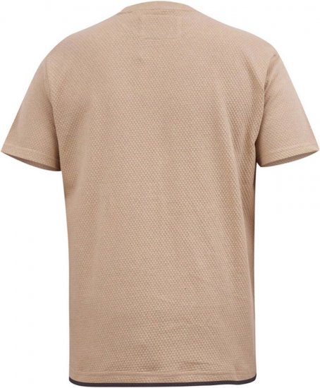 D555 SANDFORD Double Layer On Neck Ribs And Hem Waffle Textured T-Shirt Beige - Μακό μπλουζάκια - Aνδρικά μπλουζεσ μεγάλα μεγέθη