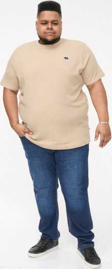 D555 SANDFORD Double Layer On Neck Ribs And Hem Waffle Textured T-Shirt Beige - Μακό μπλουζάκια - Aνδρικά μπλουζεσ μεγάλα μεγέθη