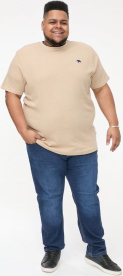 D555 SANDFORD Double Layer On Neck Ribs And Hem Waffle Textured T-Shirt Beige - Μακό μπλουζάκια - Aνδρικά μπλουζεσ μεγάλα μεγέθη