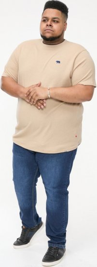 D555 SANDFORD Double Layer On Neck Ribs And Hem Waffle Textured T-Shirt Beige - Μακό μπλουζάκια - Aνδρικά μπλουζεσ μεγάλα μεγέθη